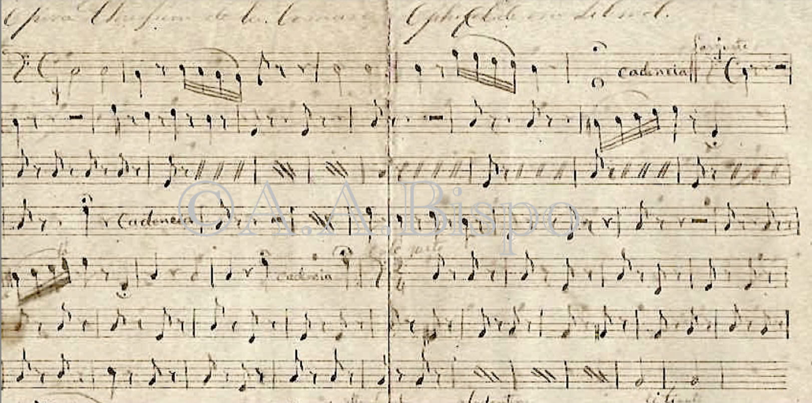 Parte para oficleide da ópera Il Crispino e la comare de Ricci, difundida no Brasil no século XIX. Manuscrito da banda de música de Porto Seguro, Bahia. Pesquisas de A.A.Bispo da década de 1960